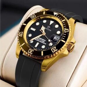 ✨Host pick✨Men's Black and Gold Dive Watch 41mm